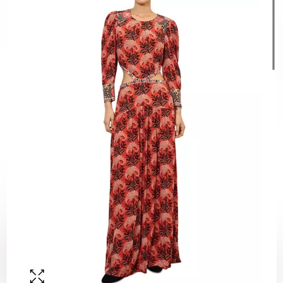 NWT BA&SH Gabriel floral long sleeve cutout Dress - Picture 3 of 14